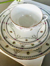 Load image into Gallery viewer, Antique teacup trio featuring swags and bows design
