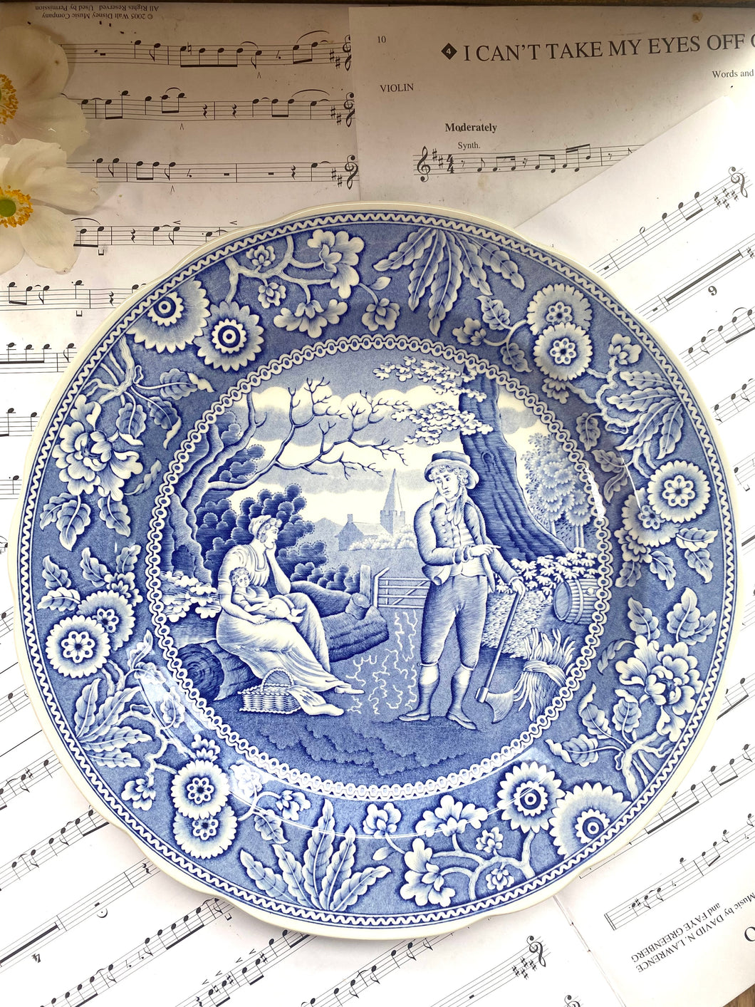 Large blue and white Spode plate