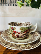 Load image into Gallery viewer, Clarice Cliffe ‘rural scenes’ teacup trio
