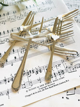 Load image into Gallery viewer, Set of 6 vintage silver plated cake forks and matching cake server (some slight age related wear to forks)
