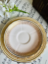 Load image into Gallery viewer, Tuscan 1950s marshmallow pink teacup trio with gilt decoration
