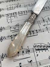 Load image into Gallery viewer, Antique engraved silver plated butter knife with mother of pearl handle
