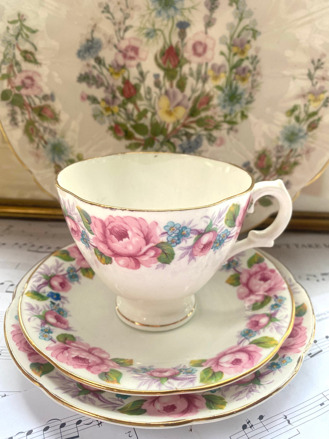 Royal Stuart Spencer Stevenson vintage teacup trio