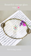 Load image into Gallery viewer, Original vintage glass tray with embroidered centre
