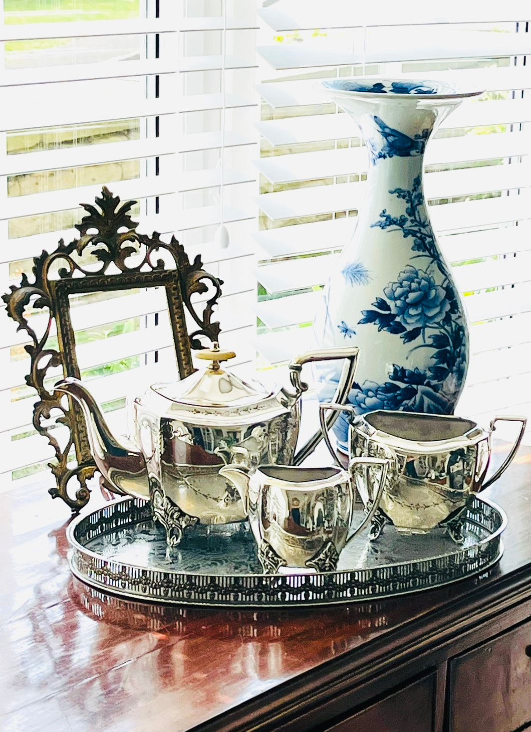 Antique silver plated teaset (teapot, creamer and Sugar bowl)