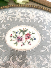 Load image into Gallery viewer, Original Vintage glass tray with lace and embroidered centre
