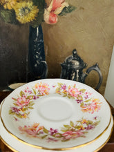 Load image into Gallery viewer, Pretty Colclough china honeysuckle pattern teacup trio
