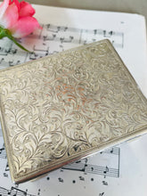 Load image into Gallery viewer, Silver plate on copper engraved vintage Jewellery box ( some slight wear to top revealing copper beneath)
