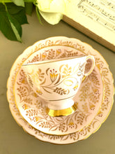 Load image into Gallery viewer, Vintage tuscan china marshmallow pink and gold Teacup trio
