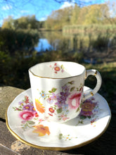 Load image into Gallery viewer, Royal Crown Derby Coffee cup and saucer in the Posies pattern
