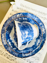 Load image into Gallery viewer, Beautiful antique blue and white teacup trio by Heathcote China Made in England c1910
