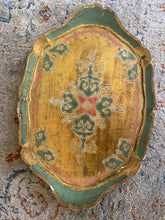 Load image into Gallery viewer, Large vintage Italian florentine wooden tray with ornate green and gold 60cm by 40cm
