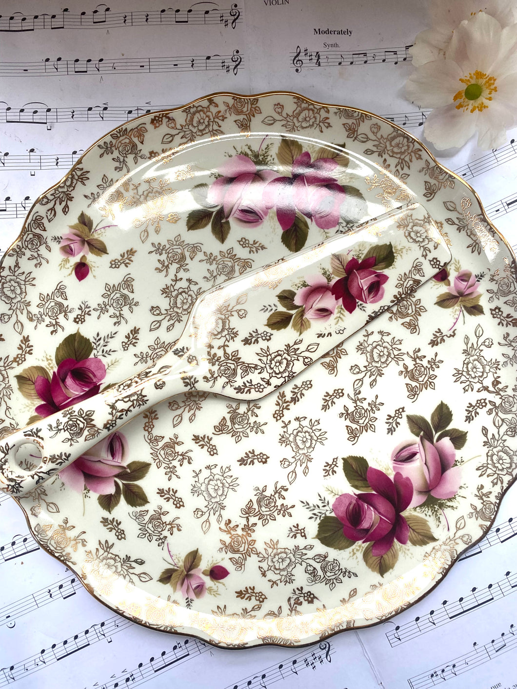 Large vintage serving platter with matching server by Old Foley china