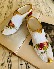 Load image into Gallery viewer, Royal Albert pair of fine bone china shoes ‘old country roses’
