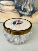 Load image into Gallery viewer, Vintage cut glass trinket pot with lace inset lid

