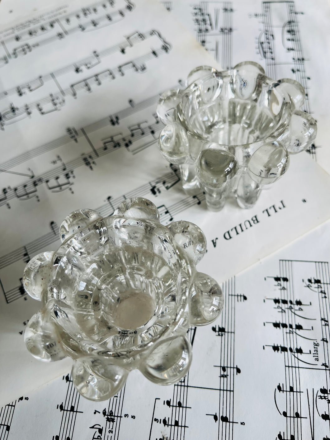 Pair of vintage glass tea light holders