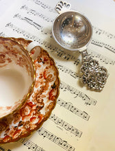 Load image into Gallery viewer, Silver plated antique style tea strainer and drip tray

