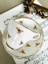 Load image into Gallery viewer, Vintage fine bone china ditsy rose teacup trio
