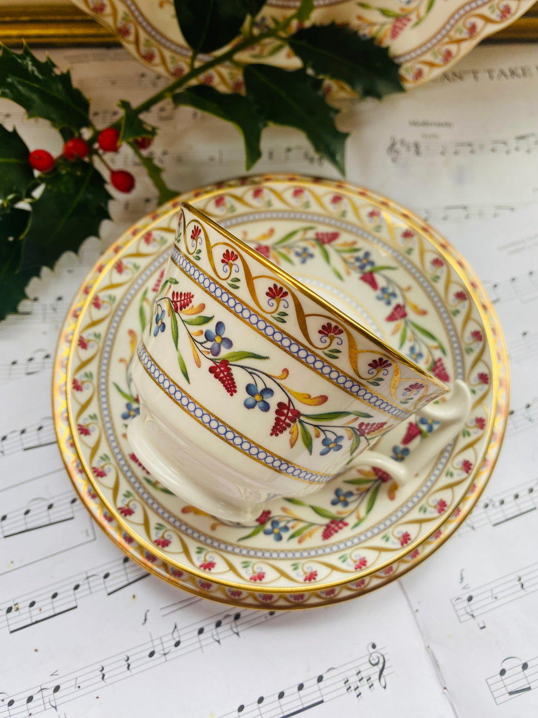 Spode china The Cabinet Collection teacup trio ‘Sheraton Pattern’ 6 available