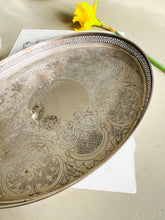Load image into Gallery viewer, Silver plated vintage engraved tray Made in England 30cm by 22cm
