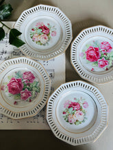 Load image into Gallery viewer, Set of 4 vintage ribbon tea plates with a matching ribbon cake plate
