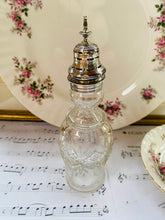 Load image into Gallery viewer, Vintage cut glass bottle with silver plated top
