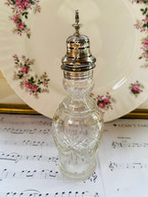 Load image into Gallery viewer, Vintage cut glass bottle with silver plated top
