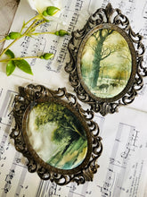 Load image into Gallery viewer, Pair of vintage frames featuring fabric rural scenes
