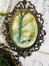 Load image into Gallery viewer, Pair of vintage frames featuring fabric rural scenes
