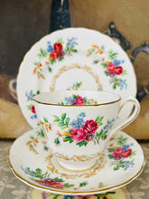 Load image into Gallery viewer, Vintage floral teacup trio by New Chelsea Staffordshire
