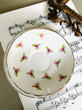 Load image into Gallery viewer, Vintage fine bone china ditsy rose teacup trio
