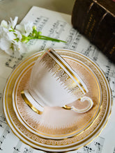 Load image into Gallery viewer, Tuscan 1950s marshmallow pink teacup trio with gilt decoration

