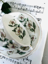 Load image into Gallery viewer, Vintage crown Staffordshire white rose teacup trio
