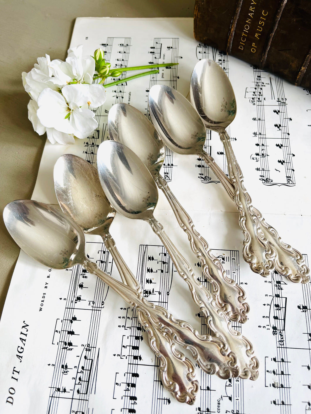 Set of 6 vintage silver plated dessert spoons