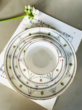 Load image into Gallery viewer, Antique teacup trio featuring swags and bows design
