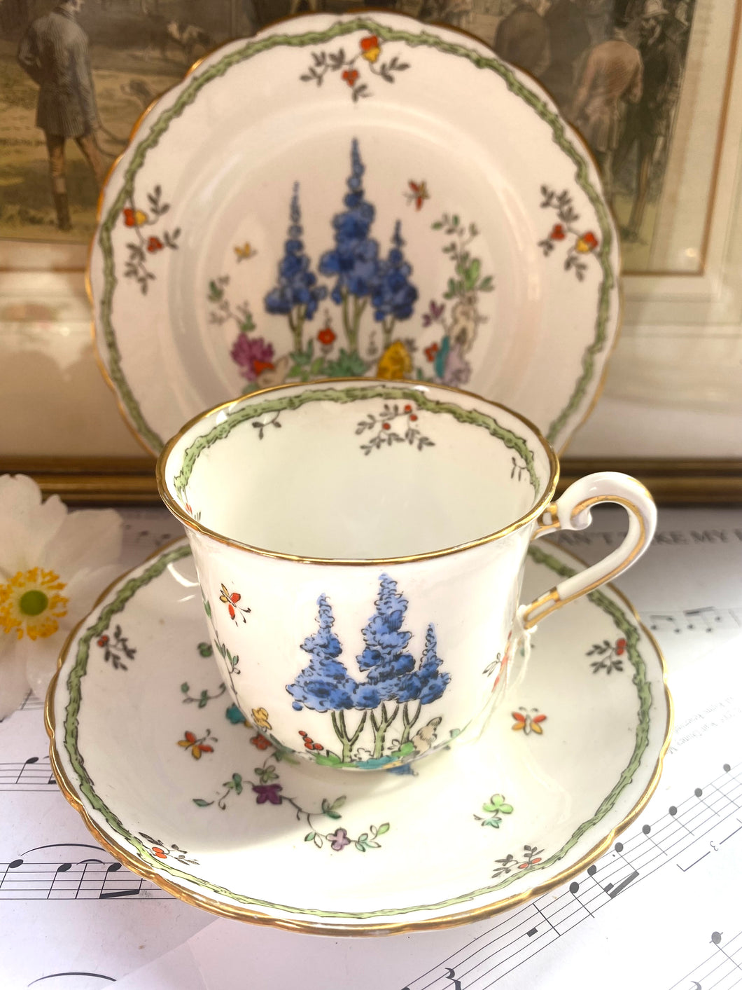 Lovely Tuscan china hand painted 1930s Teacup trio