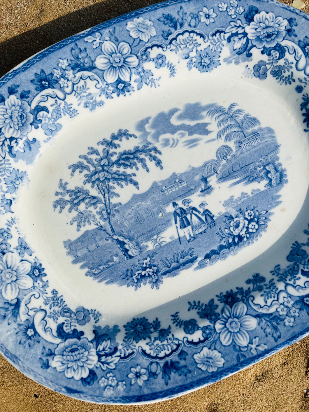 English Antique blue and white platter c1880 depicting Eton College 29cm by 23cm