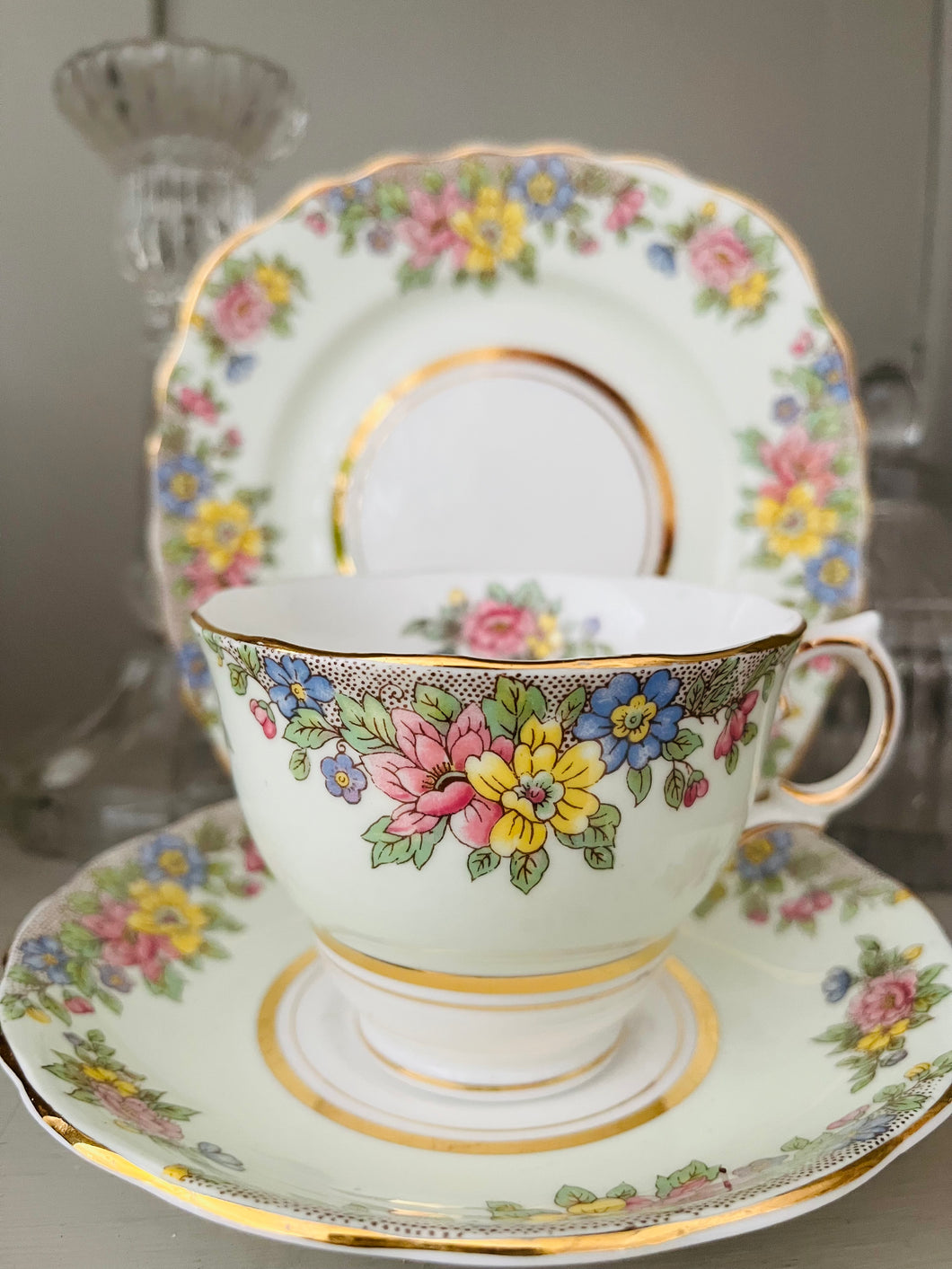 Colclough 1940s floral Teacup Trio