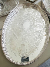Load image into Gallery viewer, Large silver plated engraved tray 43cm by 30cm. Made in England
