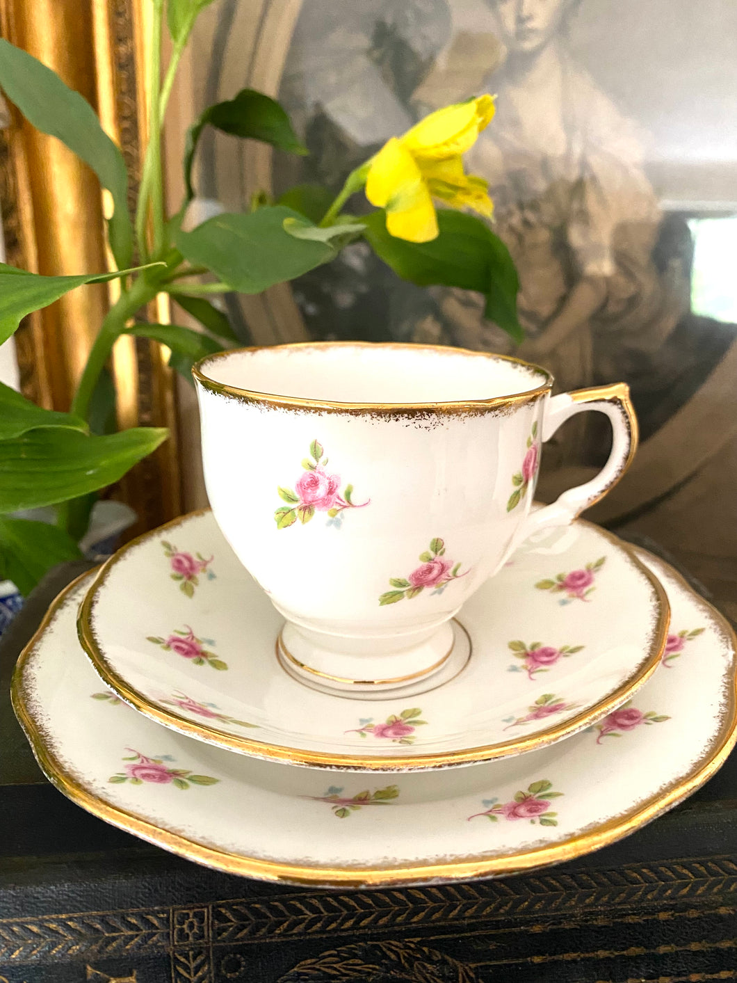 Salisbury china vintage ditsy roses teacup trio