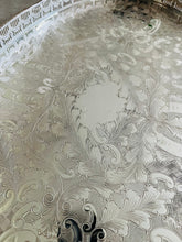 Load image into Gallery viewer, Large silver plated engraved tray 43cm by 30cm. Made in England
