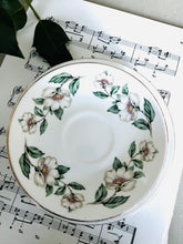 Load image into Gallery viewer, Vintage crown Staffordshire white rose teacup trio
