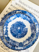 Load image into Gallery viewer, Beautiful antique blue and white teacup trio by Heathcote China Made in England c1910

