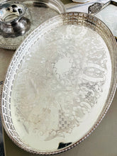 Load image into Gallery viewer, Large silver plated engraved tray 43cm by 30cm. Made in England
