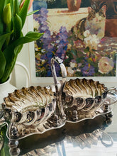 Load image into Gallery viewer, Vintage silver plated milk and sugar set with original stand
