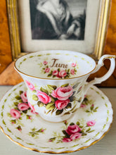 Load image into Gallery viewer, Royal Albert June flower of the month teacup and saucer set featuring the rose

