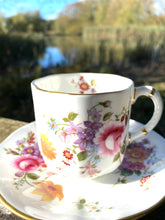 Load image into Gallery viewer, Royal Crown Derby Coffee cup and saucer in the Posies pattern
