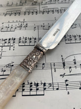 Load image into Gallery viewer, Antique engraved silver plated butter knife with mother of pearl handle
