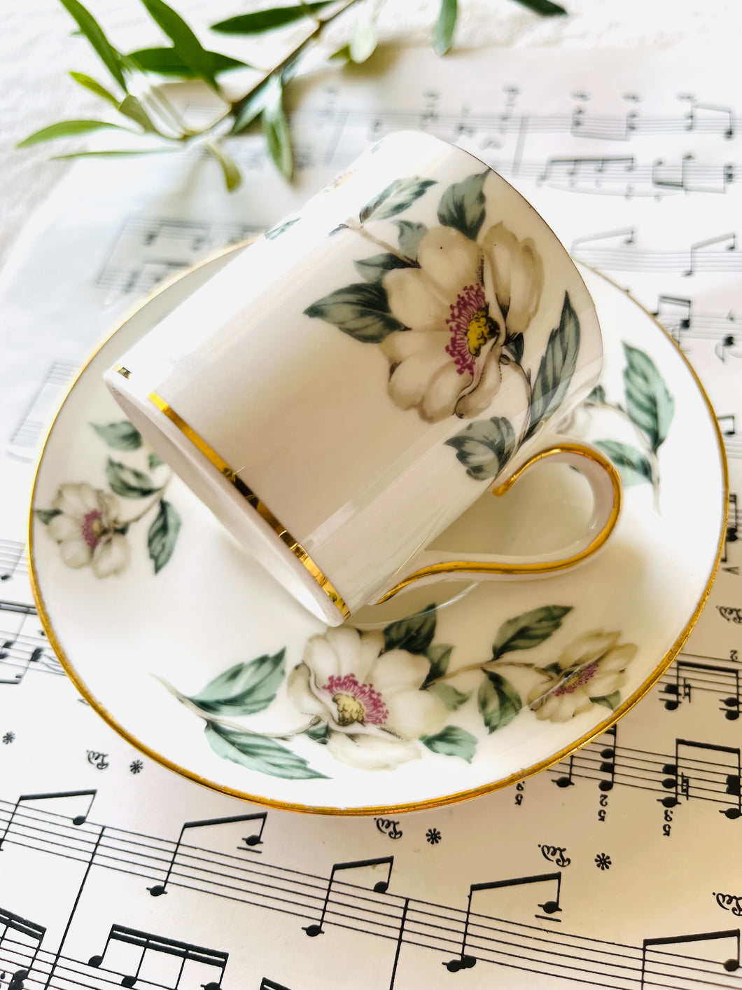 Crown Staffordshire white rose coffee cup and saucer set