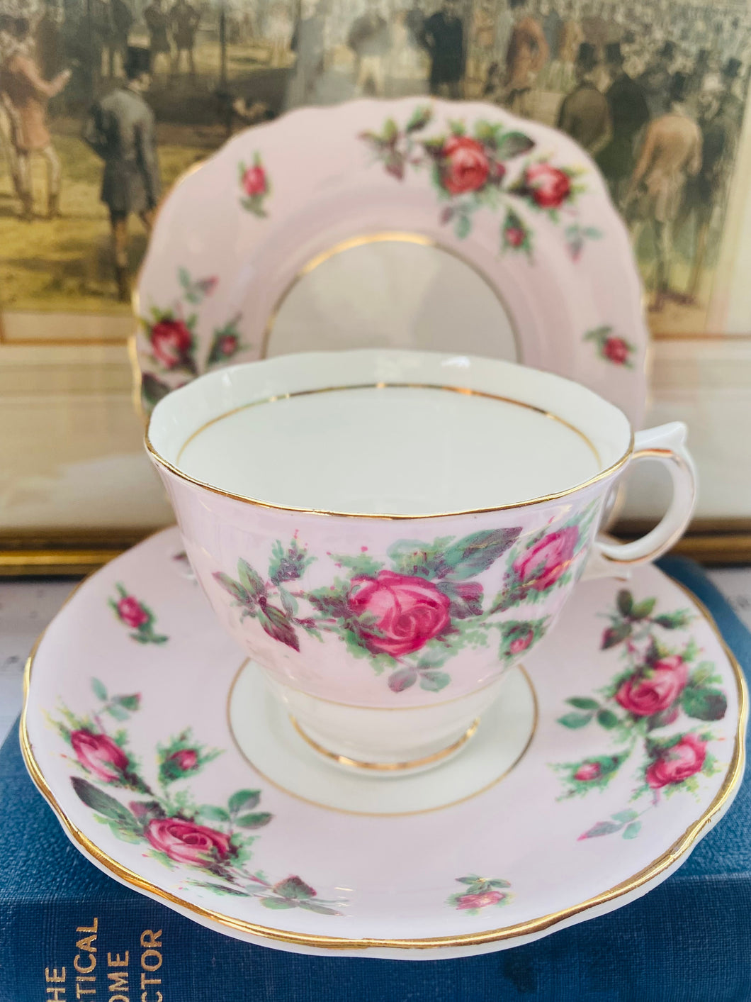 Pretty Vintage Colclough china pale pink teacup trio